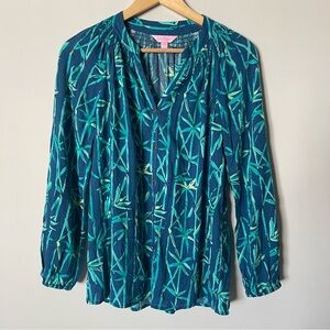 Lilly Pulitzer Tropical Elsa Top XS Button Front Long Sleeve
